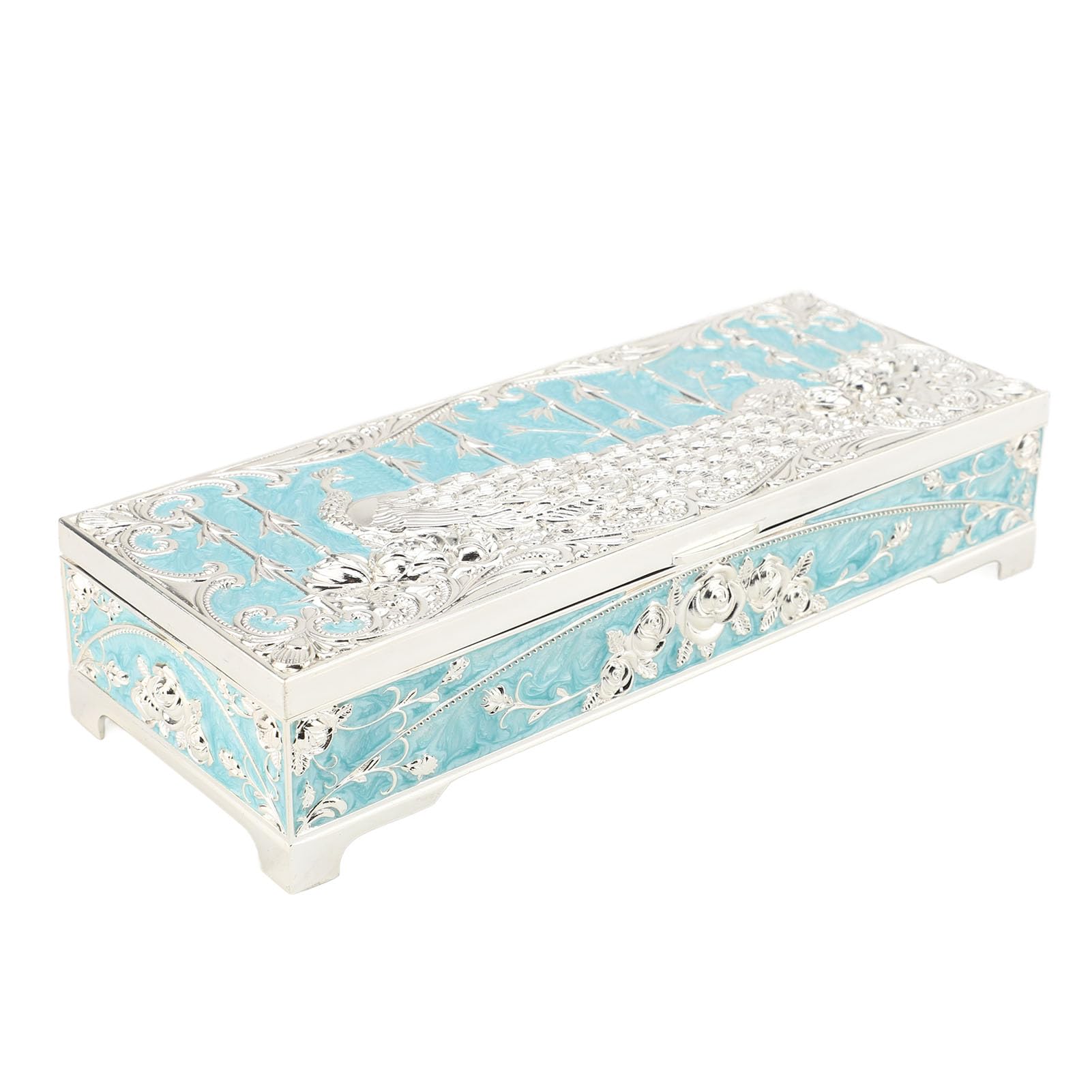 Joyero vintage de pavo real organizador de metal antioxidante con terciopelo