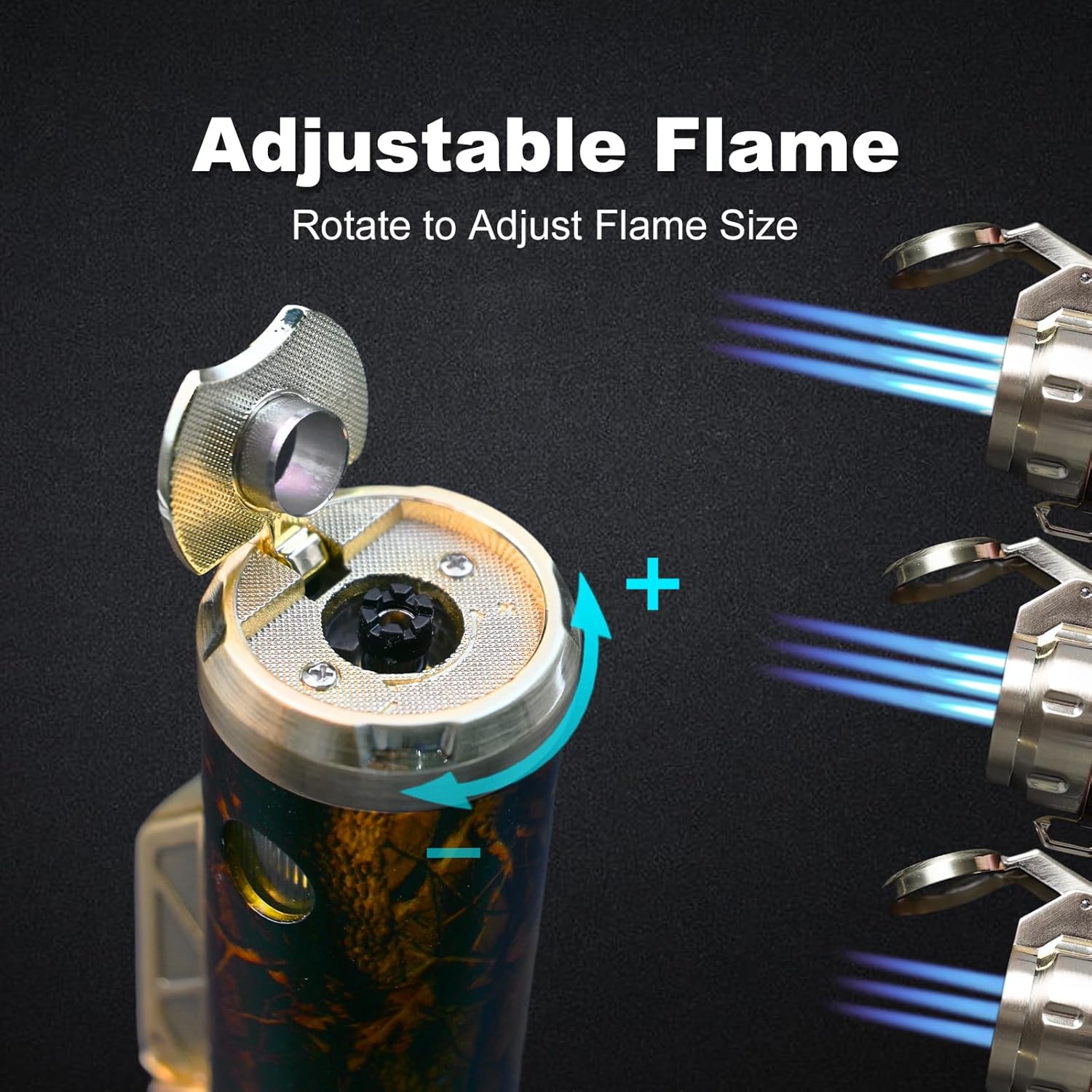 Torch Lighter,Triple Jet Flame Refillable Windproof Adjustable Butane Gas Lighter with Punch for Candle,Camping,Grill (Fuel Not Included)