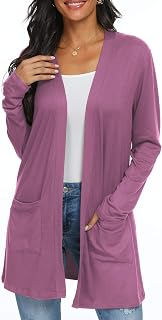 QIXING Womens Lightweight Long Cardigan with Pocketes
