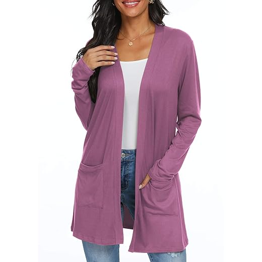 Womens Casual Lightweight with Pocketes Long Sleeve Open Front Cardigan