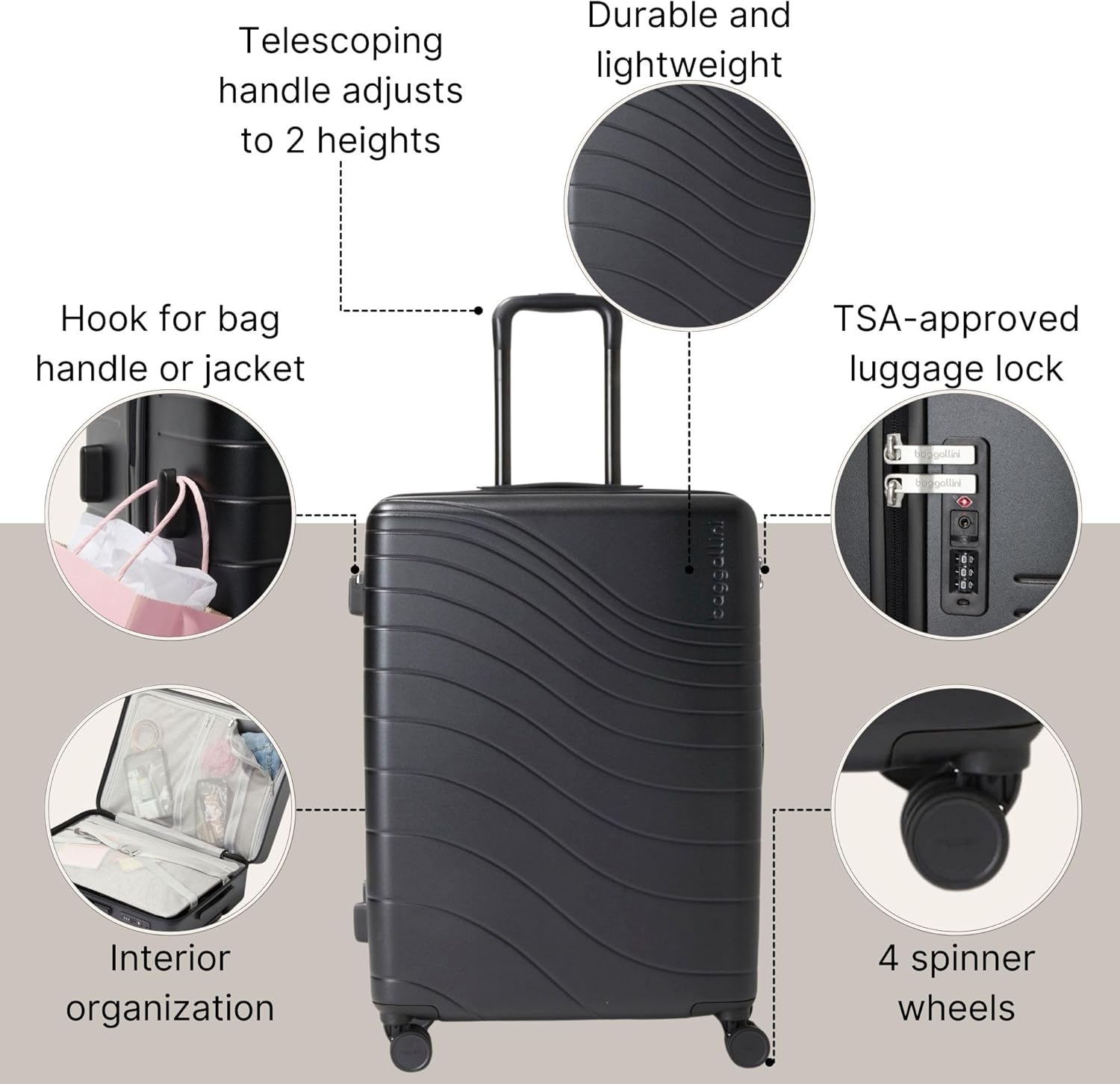 Baggallini Set Wave 26” 4 Wheel Hardside Luggage - Lightweight Suitcase with Wheels
