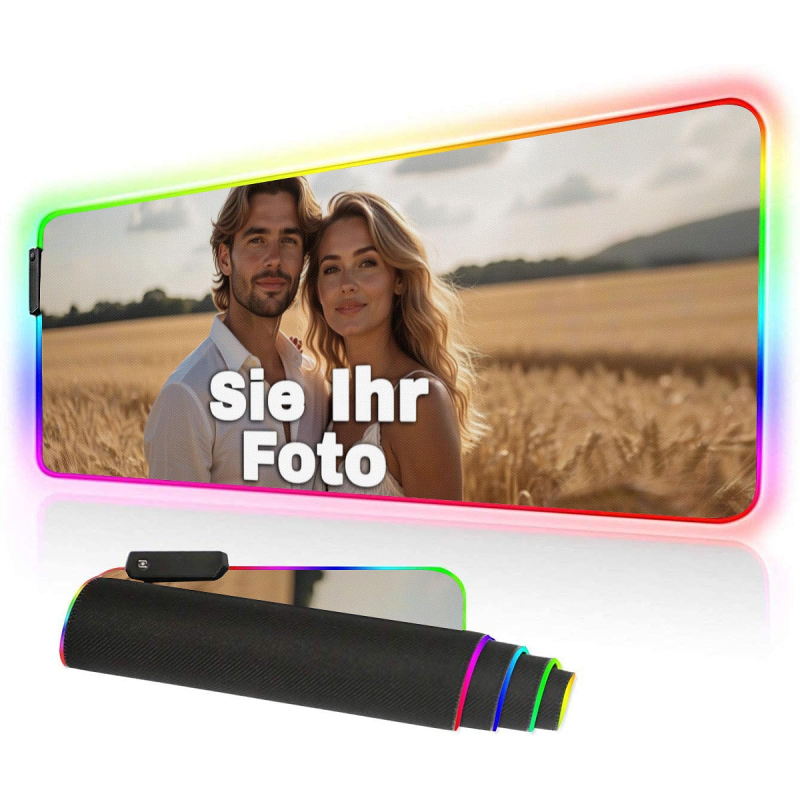 Gaming Mauspad mit Foto/Text/Logo, RGB Mousepad XXL, Personalisiertes Mauspads selbst gestalten, rutschfeste Gummi-Unterseite, Geschenkidee Männer, Frauen, Freunde, Gamer, 30 * 80cm-LED