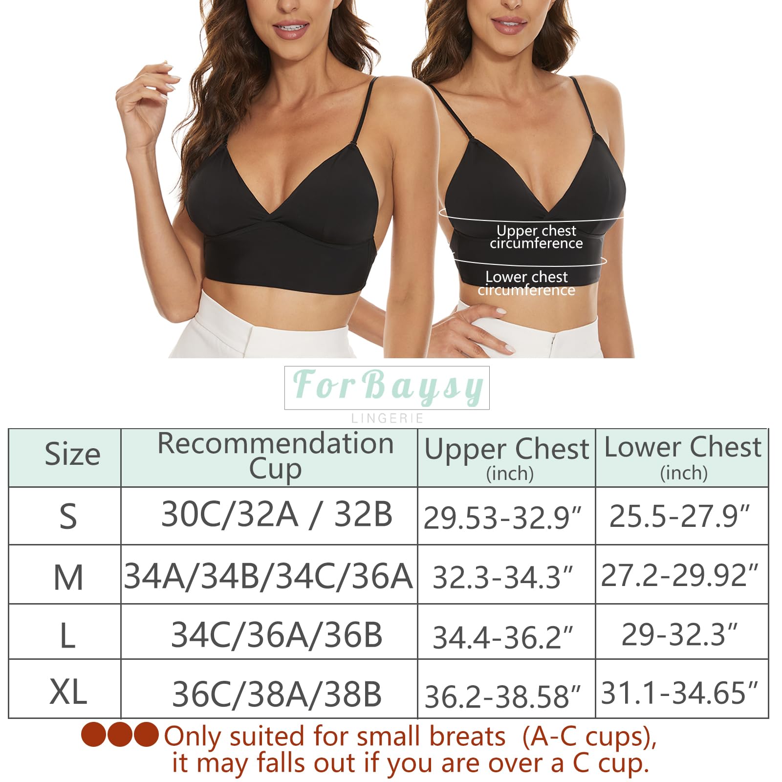 Brasier de espalda baja con tirantes para mujer, escote en V profundo, corte bajo, espalda descubierta, tirantes convertibles, brasier halter, Negro, Small