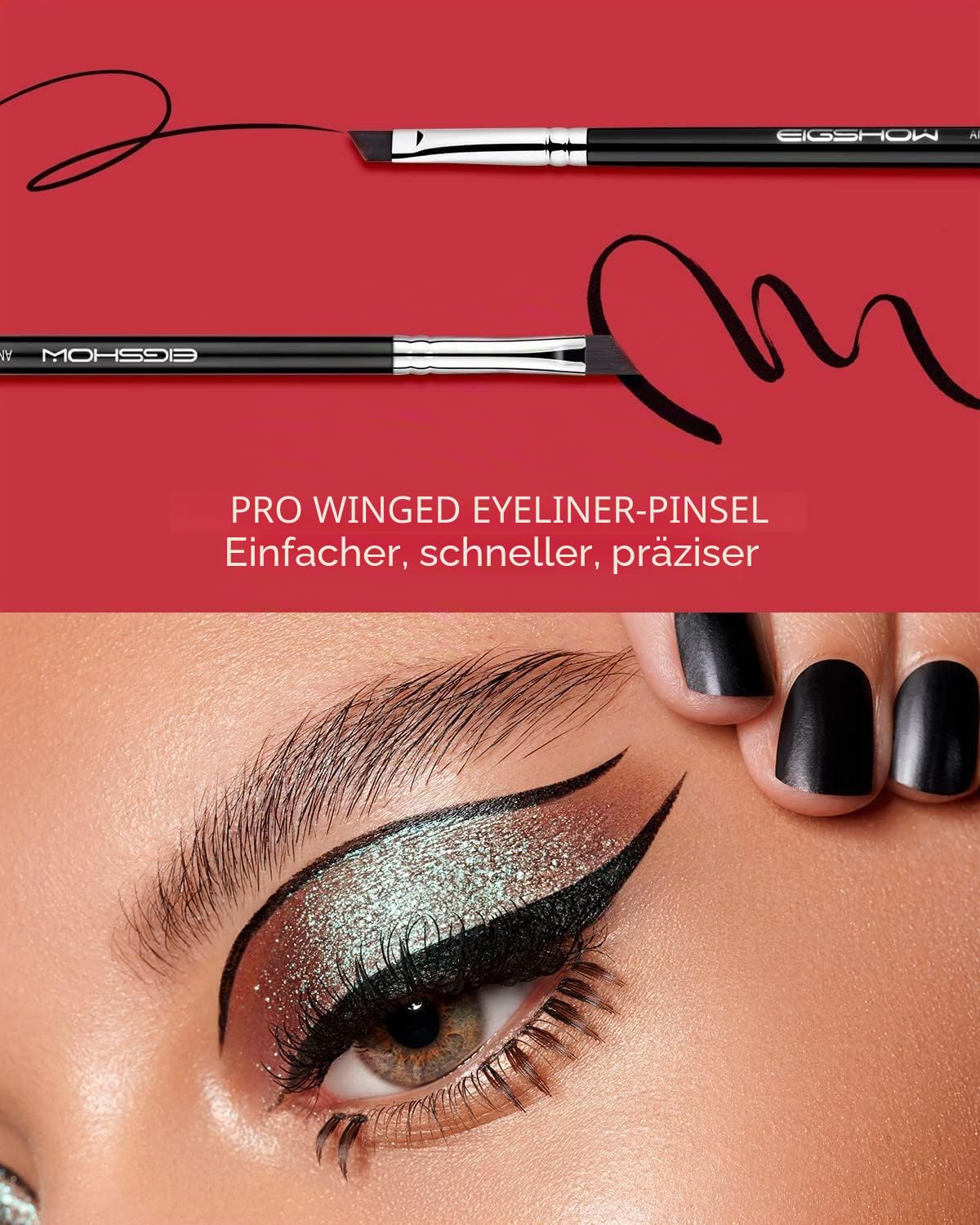 EIGSHOW Eyeliner-Pinsel, fein abgewinkelt, Profi-Präzisions-Pinsel, ultradünn, abgeschrägt, flacher Winkel, Premium-Qualität, zum Auftragen von Gelpuder, flüssiger Creme(E835)