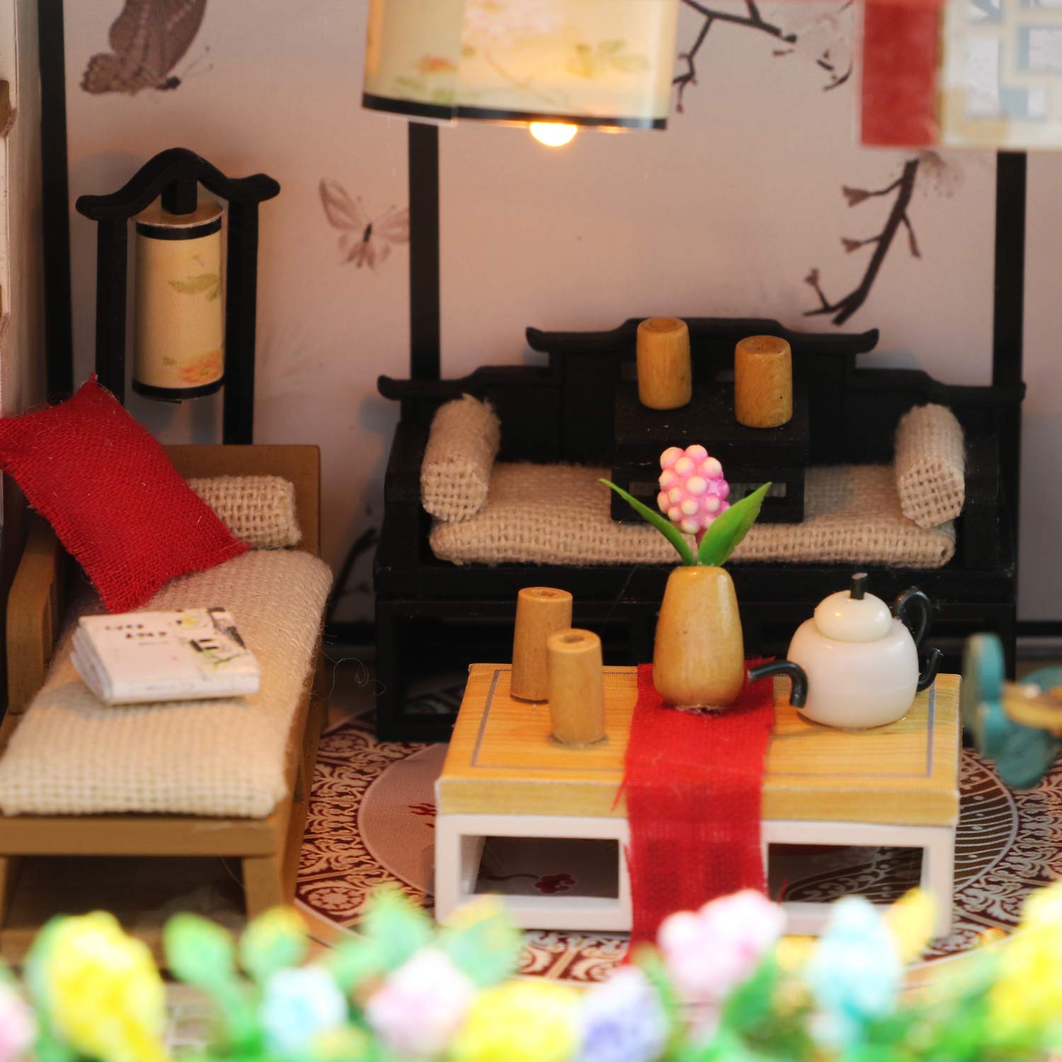 Cool Beans Boutique, kit per casa delle bambole in miniatura, fai da te, casa delle bambole asiatica tradizionale, con copertura antipolvere, kit di modelli di architettura (manuale in inglese) (casa
