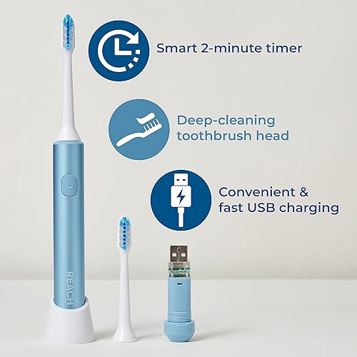 Miniatura 3 de Reach Cepillo de dientes eléctrico Sonic USB, suave, incluye mango de cepillo de dientes, cabezal de cepillo, tapa de cepillo de dientes, estuche de