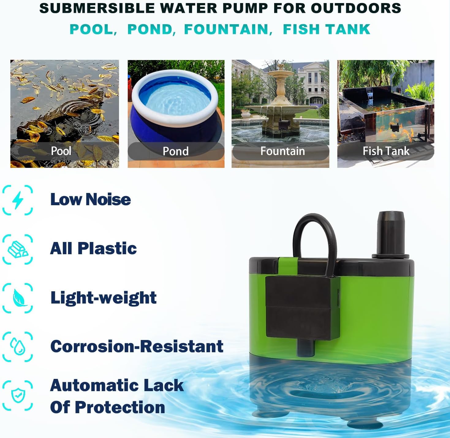 Automatic Submersible Pump With Level Sensor,5 FT Height Fountain Water Pump For Pond, Aquariums,Fish Tank, Hydroponics,Auto Shut off, WP01