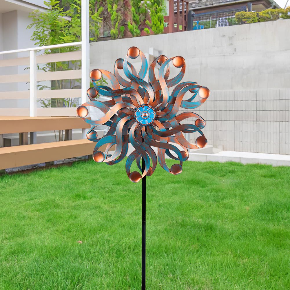 DREAMSOUL Molinillos de viento para exteriores, 55.88 cm, grandes molinillos de viento de metal para exteriores para patio y jardín, doble cinético para jardín, patio, césped