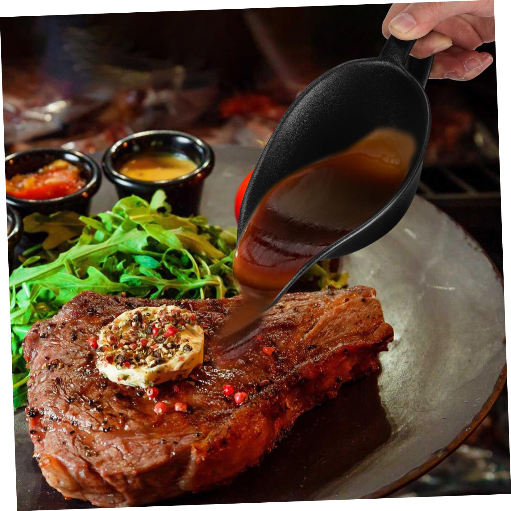 Baluue Bol de Sauce à Steak en Porcelaine Noir Bec Verseur