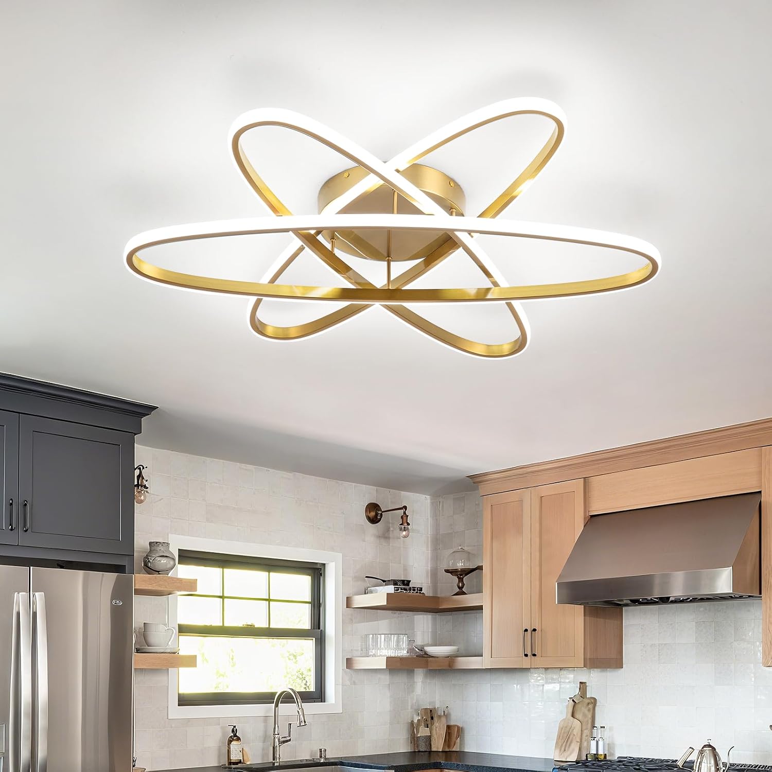 Modern LED Ceiling Lights for Living Room, 3000K-6500K Dimmable Ceiling Lights with Remote Control, 72W Gold Flush Mount Ceiling Light Fixture for Low Ceiling Living Room, Bedroom, Dining Room