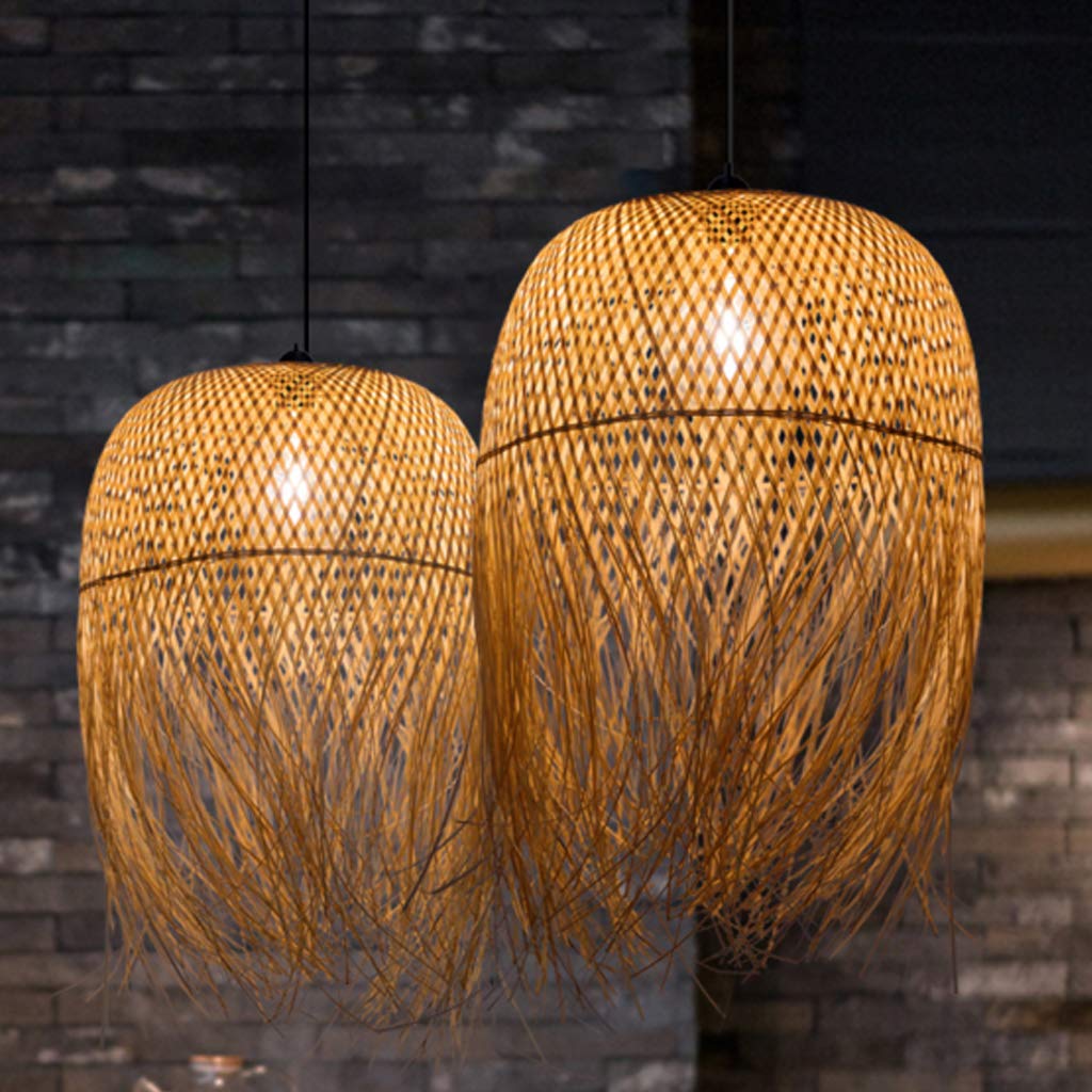 Bambusowa lampa wisząca w stylu vintage, pleciona, ręcznie wykonana, rattanowa, kreatywna lampa z regulacją wysokości, gniazdo E27, do restauracji, pijalni herbaty, kawiarni, do salonu, 62 x 45 cm