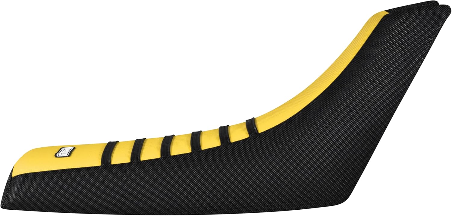 Enjoy Mfg Seat Cover - Compatible with Yamaha 1986-2004 Warrior Quad ATV - Black Side and Ribs - #111 (Golden Yellow Sides/Black top/Golden Yellow Ribs)