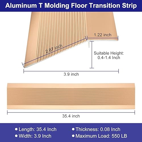 Miniatura 2 de uxcell Tira de transición de piso de aluminio, tira de transición de puerta de 35.4 pulgadasazulejosalfombra a azulejos, tira de borde de alfombra