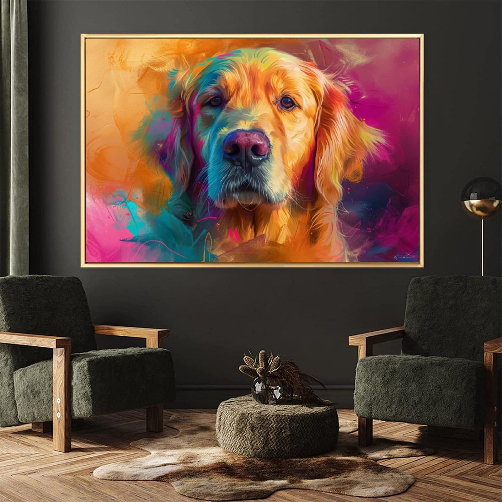 Amazon.co.jp: 絵画 ゴールデンレトリバーの表現アートインテリア 絵画