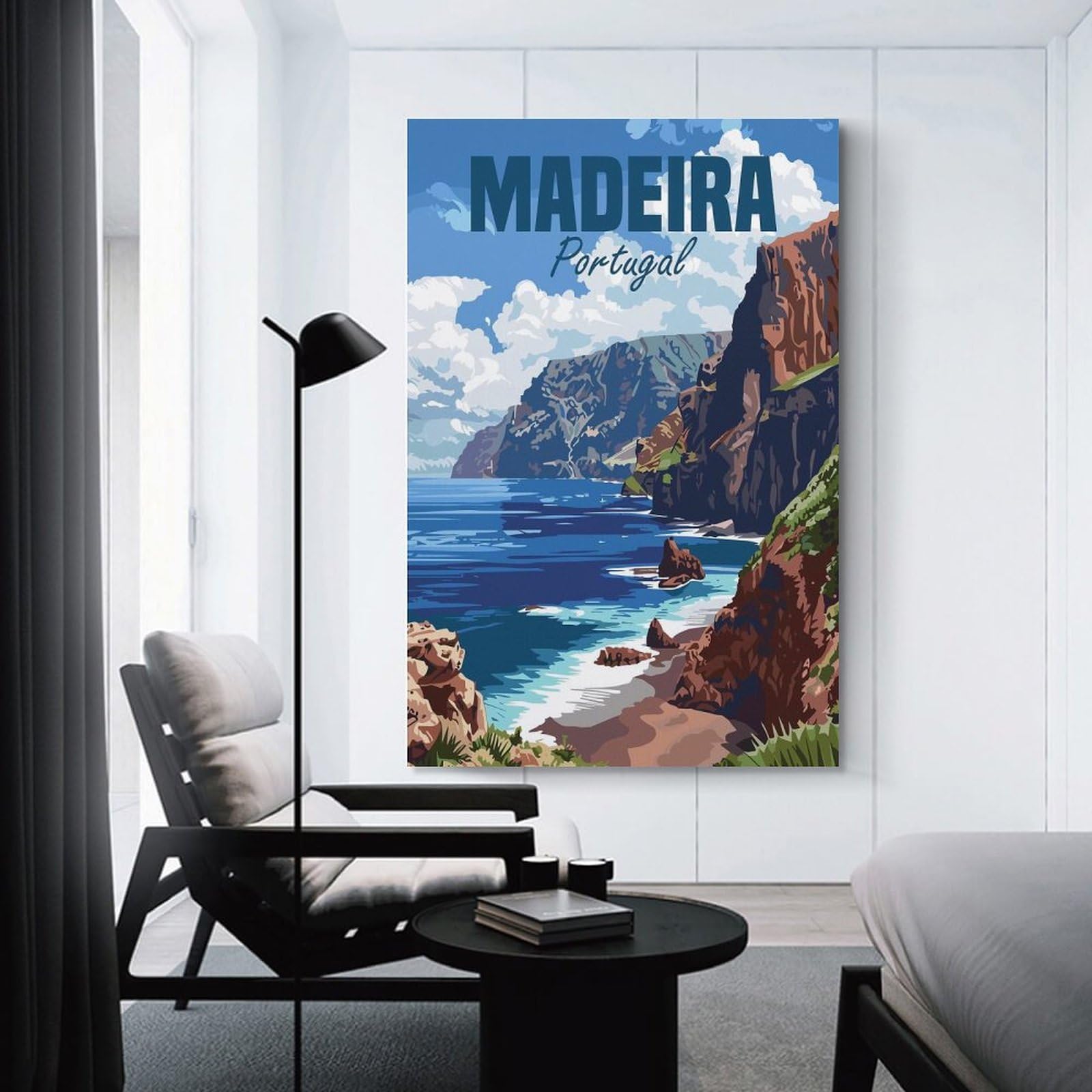 Junmoney Madeira Portugal Coast Canvas Wall Picture, 24x36inch(60x90cm), for Sofa Walls, Lounge Or Home Corners, Modern Wall Decor for Cosy Interiors