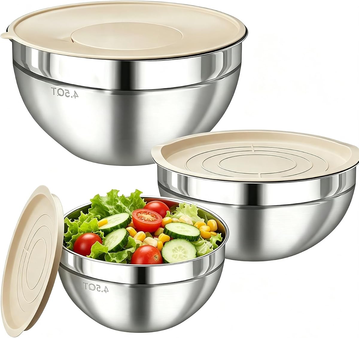 Stainless Steel Mixing Bowls with Lids, Nesting Bowl Set with Grater Attachments, Multiple Sizes