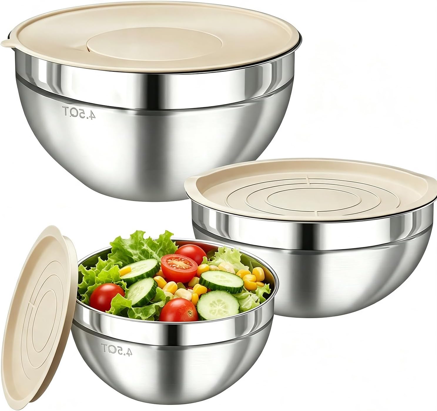 Stainless Steel Mixing Bowls with Lids, Nesting Bowl Set with Grater Attachments, Multiple Sizes