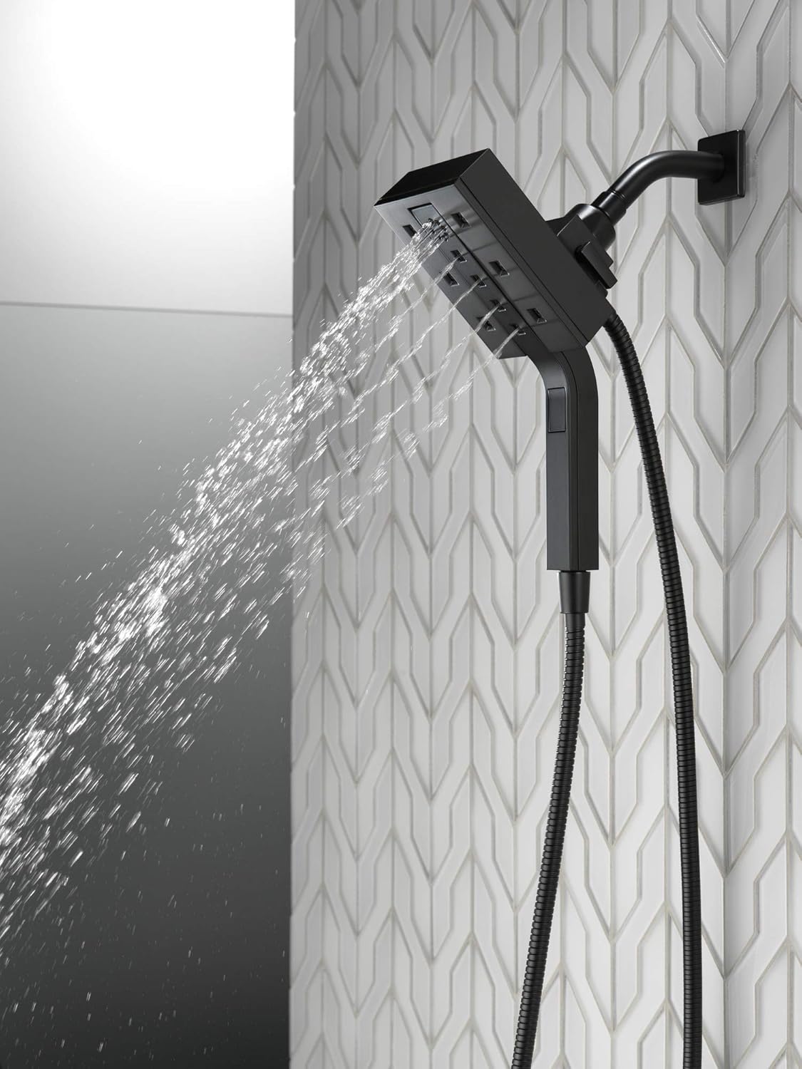 Delta Faucet 4-Spray Touch-Clean H2Okinetic In2ition 2-in-1 Dual Hand Held Shower Head with Hose and Magnetic Docking, Matte Black 58473-BL