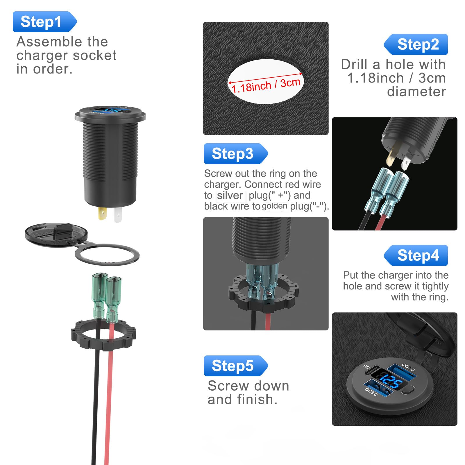 ProCar 67345501 Drievoudig stopcontact met Power USB-C/A dubbele stekkerdoos 12