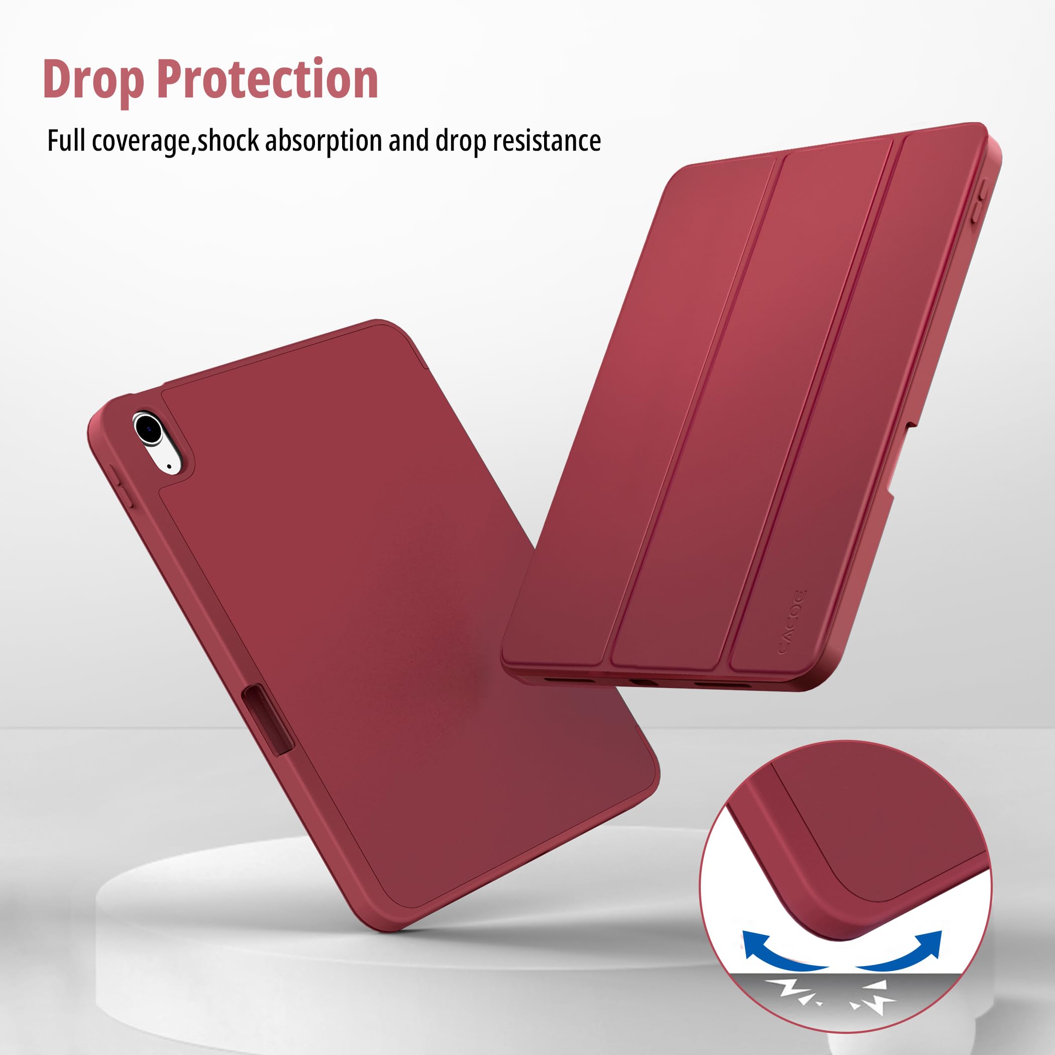 CACOE Custodia Cover Compatibile con iPad 11a Generazione (A16) 11" (2025) / iPad 10a Generazione 10.9" (2022) (A2757/A2777), Ultra Sottile Retro Cover con Portapenne,Bordeaux