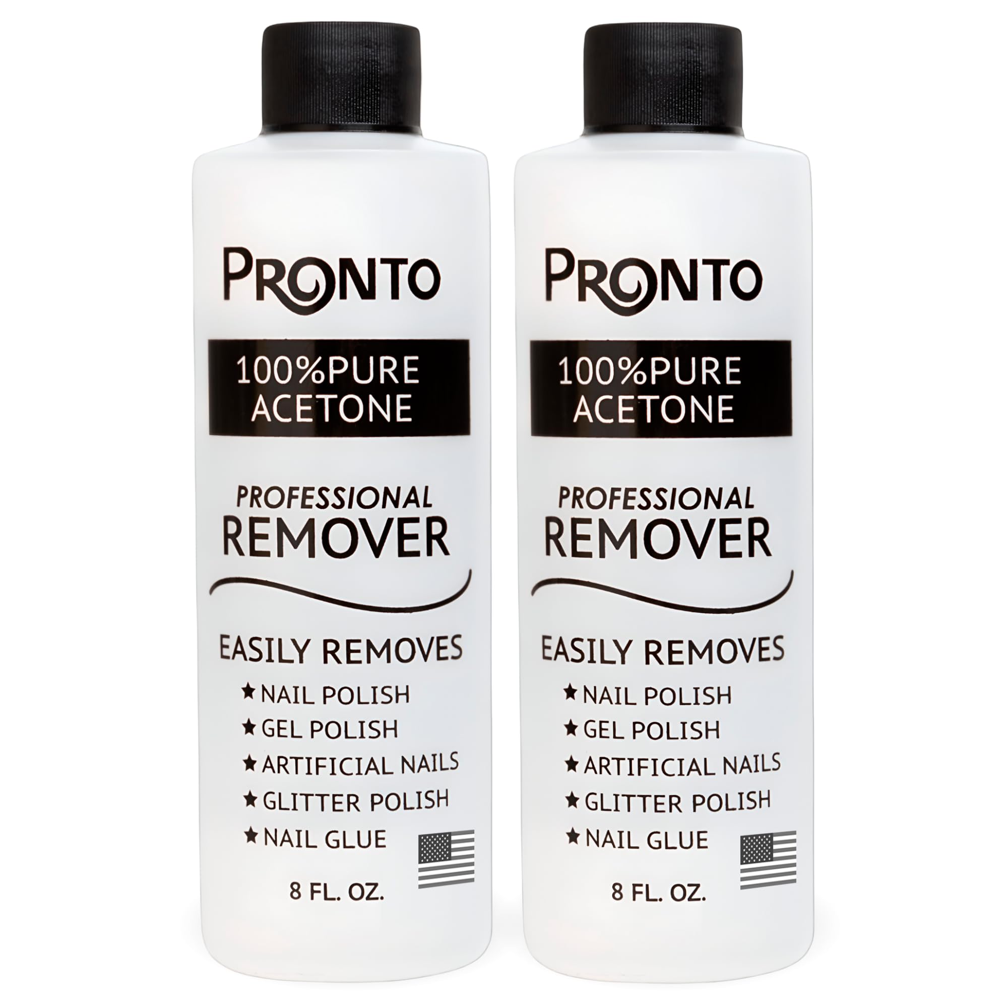 Pronto 100% Acetone Gel Nail Polish Remover - Polish Remover for Nails | Acetone Nail Polish Remover & Acrylic Nail Remover for Removal of Glue & Dip | Acrylic Nail Remover, 8 Fl oz 2 pack