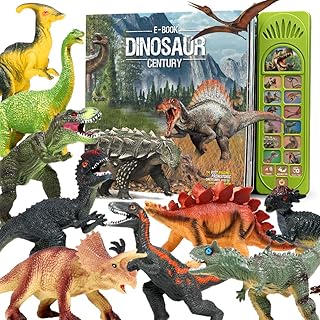FRUSE Dinosaur Toys for Kids 3-5 - 12Pcs Dinosaur Figures w/Interactive Dinosaur Sound Book,Included Realistic Roars,Story & QA & Volume Adjust E-Book Animal Toy for 3 4 5 6 Kids