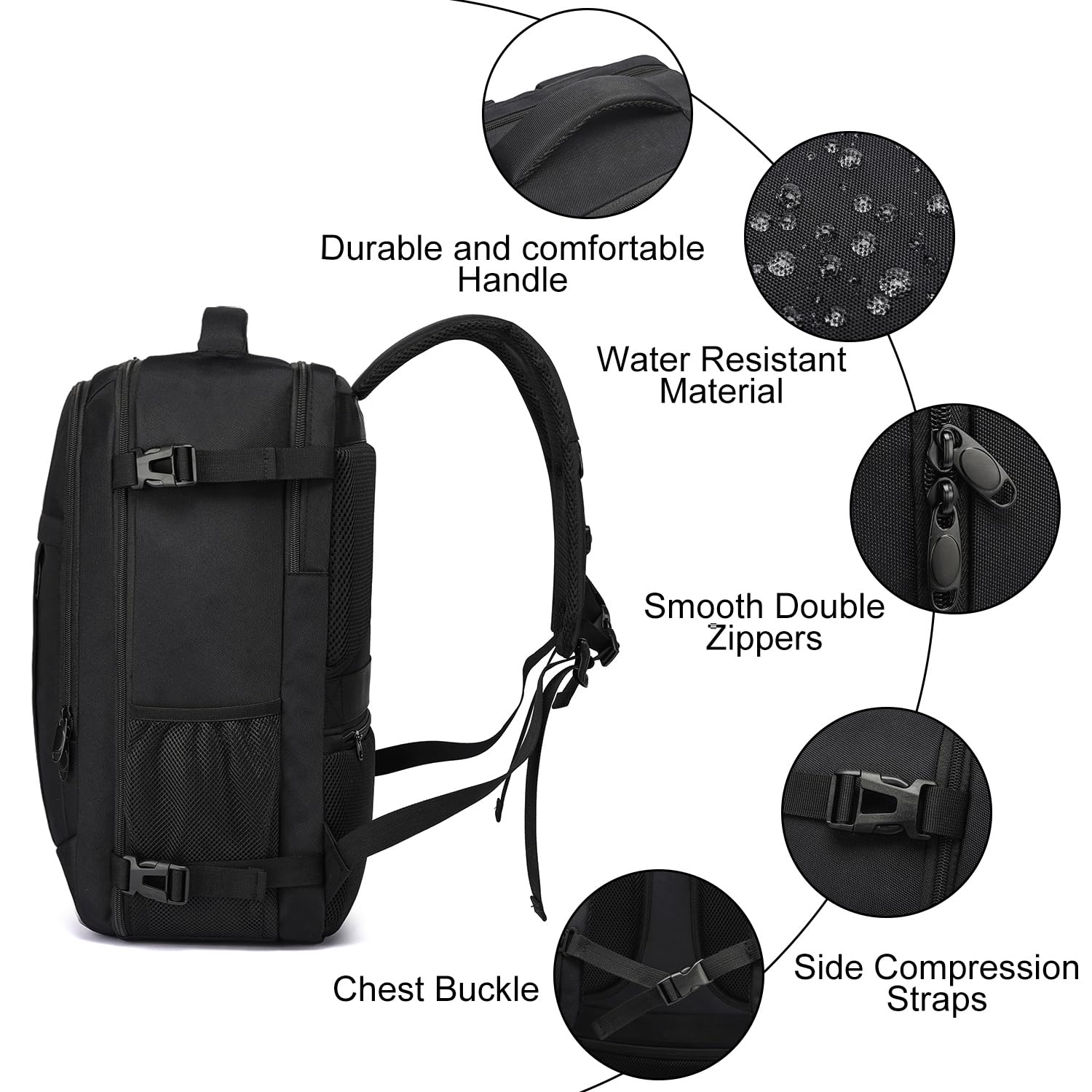 Zaino per Ryanair 40x20x25cm Piccolo Zaino Viaggio Bagaglio a Mano Zaino da Viaggio Aereo 20L Zaini Cabina 40x20x25cm Borsa da Cabina per Voli Zaino Donna Uomo, 14 Pollici Zaino Porta PC, Nero