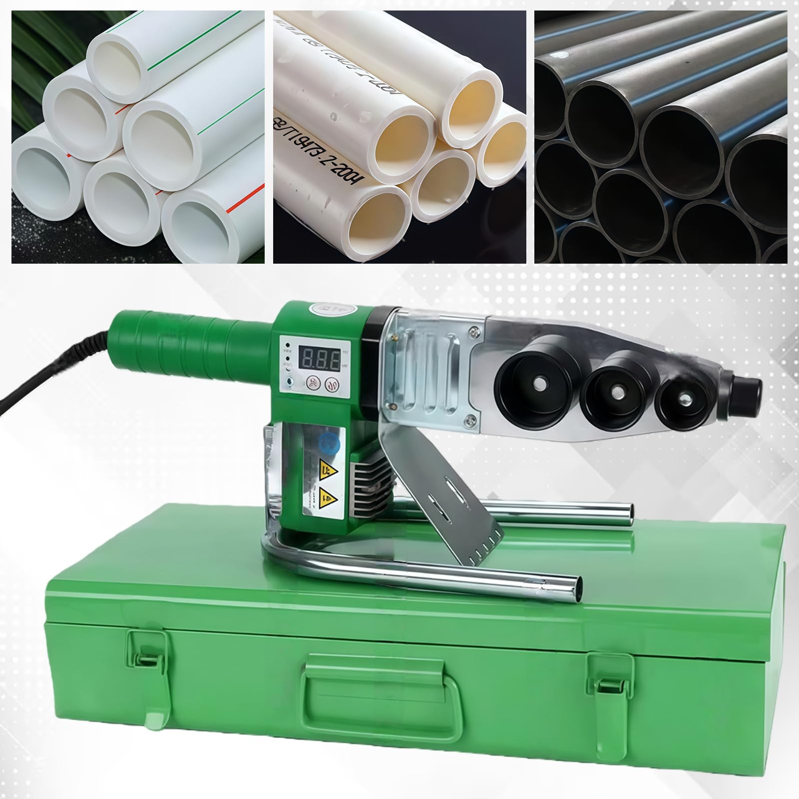 Machine à souder professionnelle pour manchons avec affichage numérique (100-320 ℃), soudeuse de tuyaux en plastique (20-63 mm) pour soudage bout à bout (avec ciseaux) (modèle 63 – tête de modèle