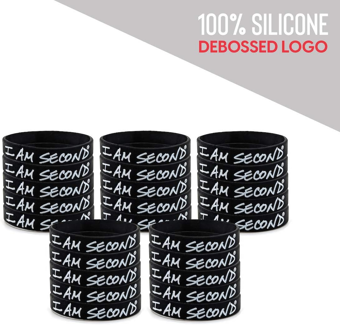 I Am Second 25-Pack Classic Regular/Adult Black Silicone Wristbands