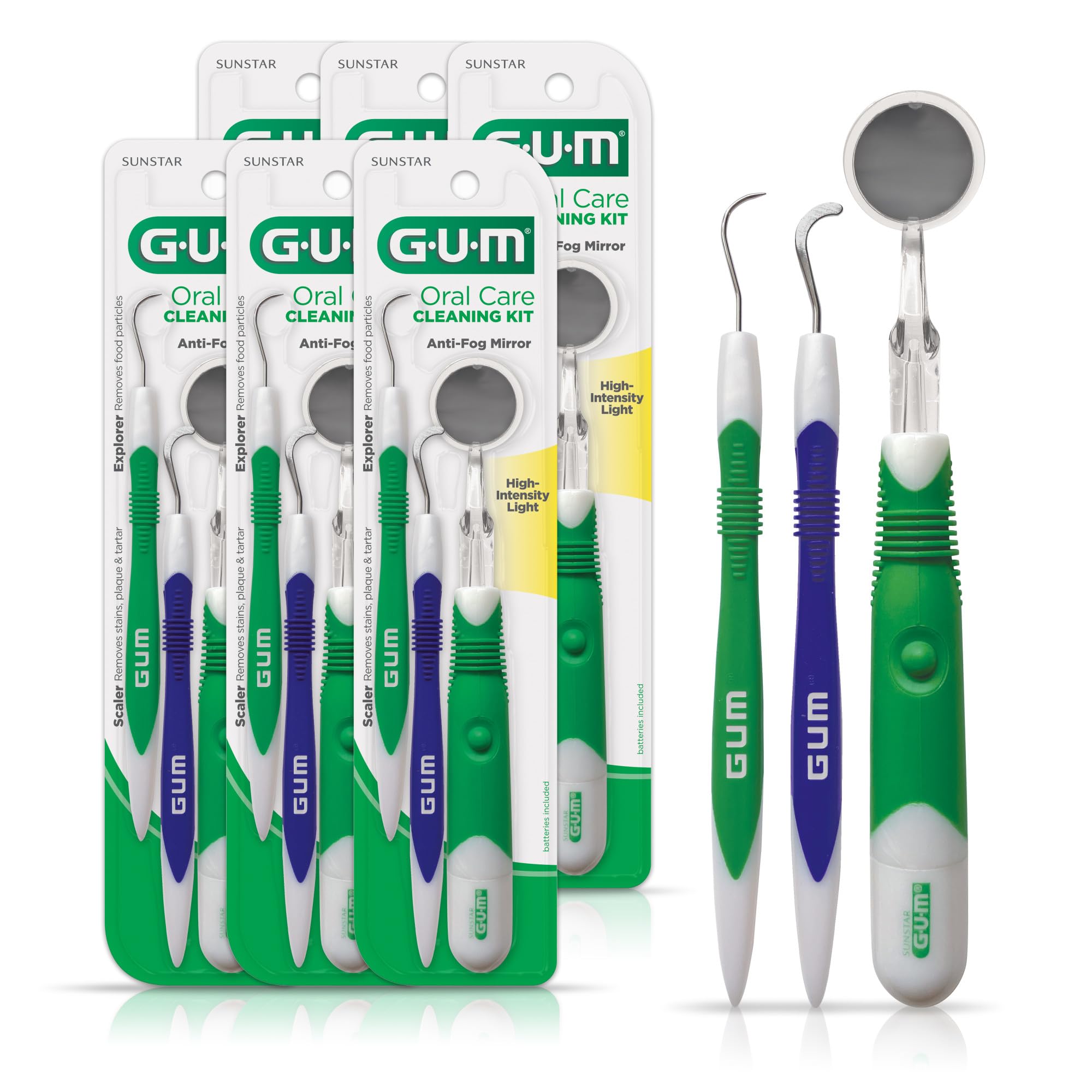 GUM Oral Care Dental Cleaning Kit, Dental Mirror with Light, Explorer Pick, and Dental Scaler, Professional Quality Stainless Steel Dental Tools,