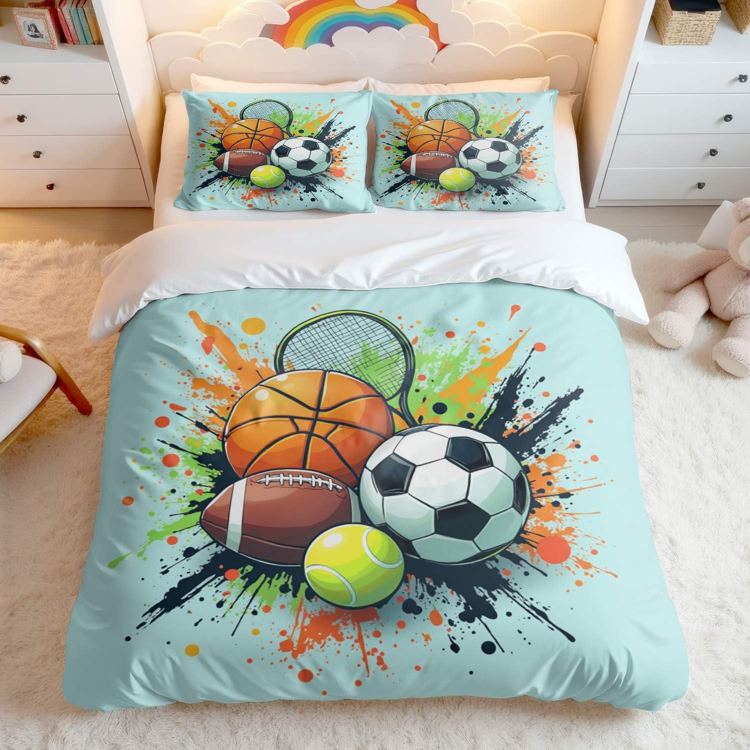Housse de couette football jaune pour décorer la chambre garçon