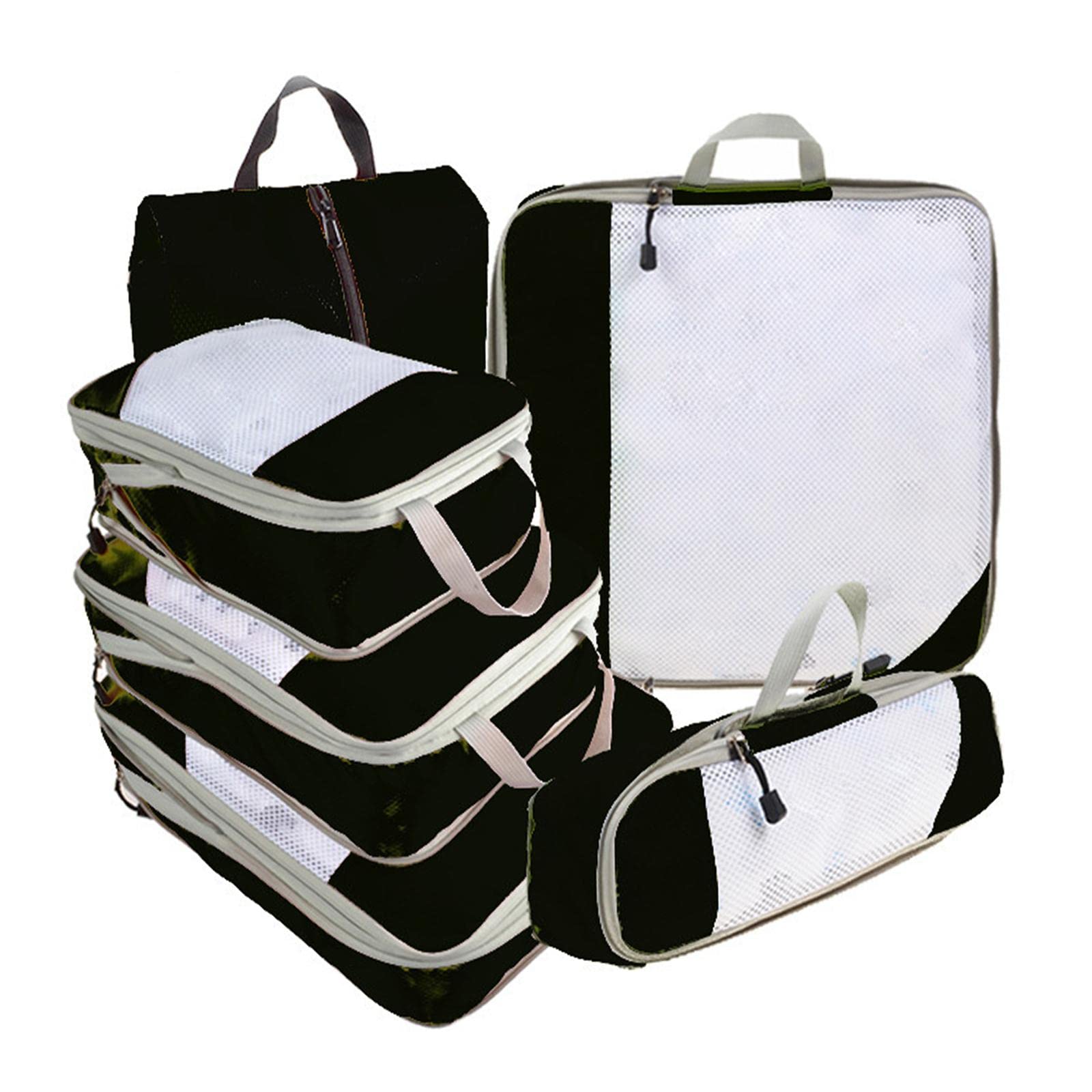 6x Luggage Suitcase Organizer Space Saving Travel Compression Packing Cubes Black-image-5