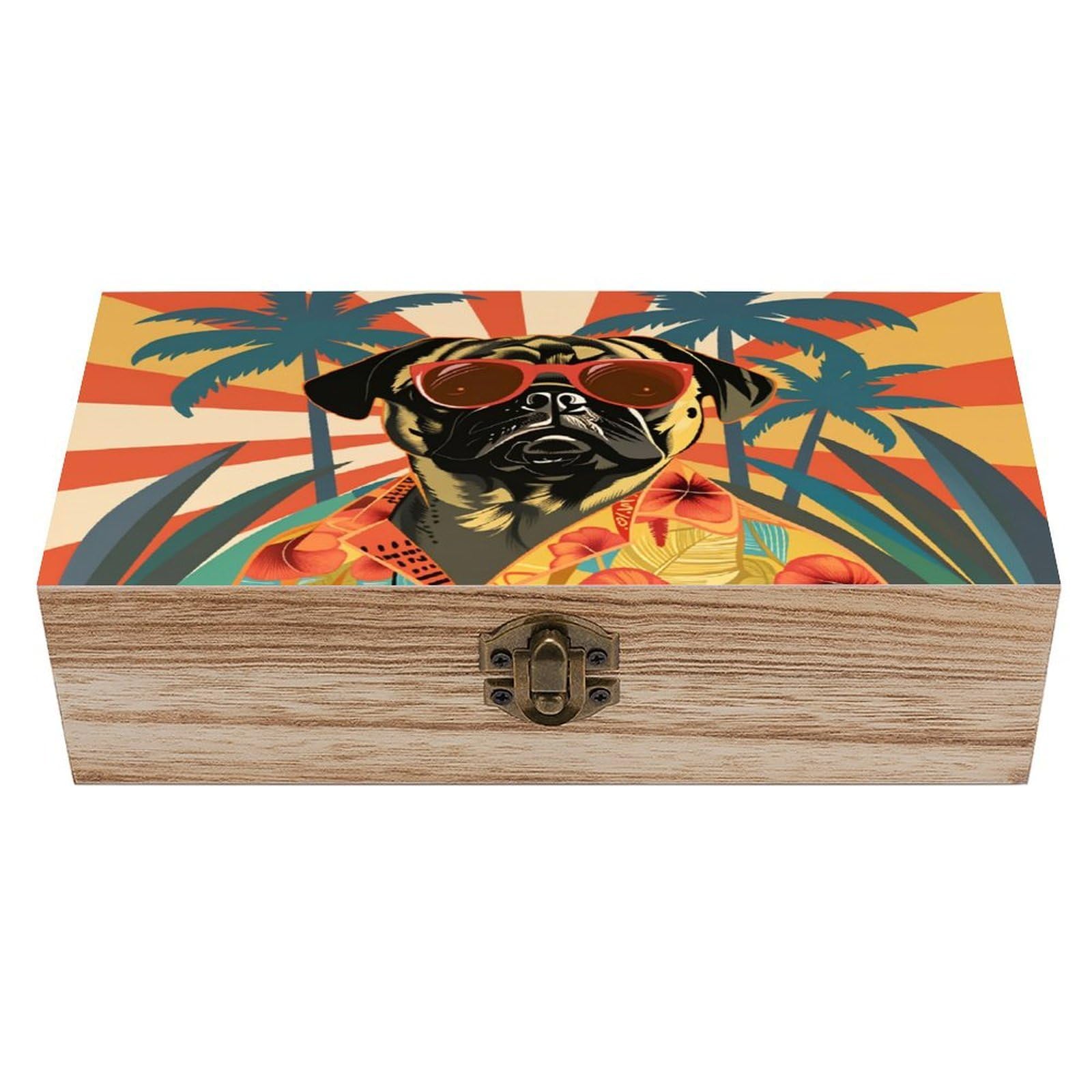 asbwuo Pug Vintage Wooden Keepsake Box