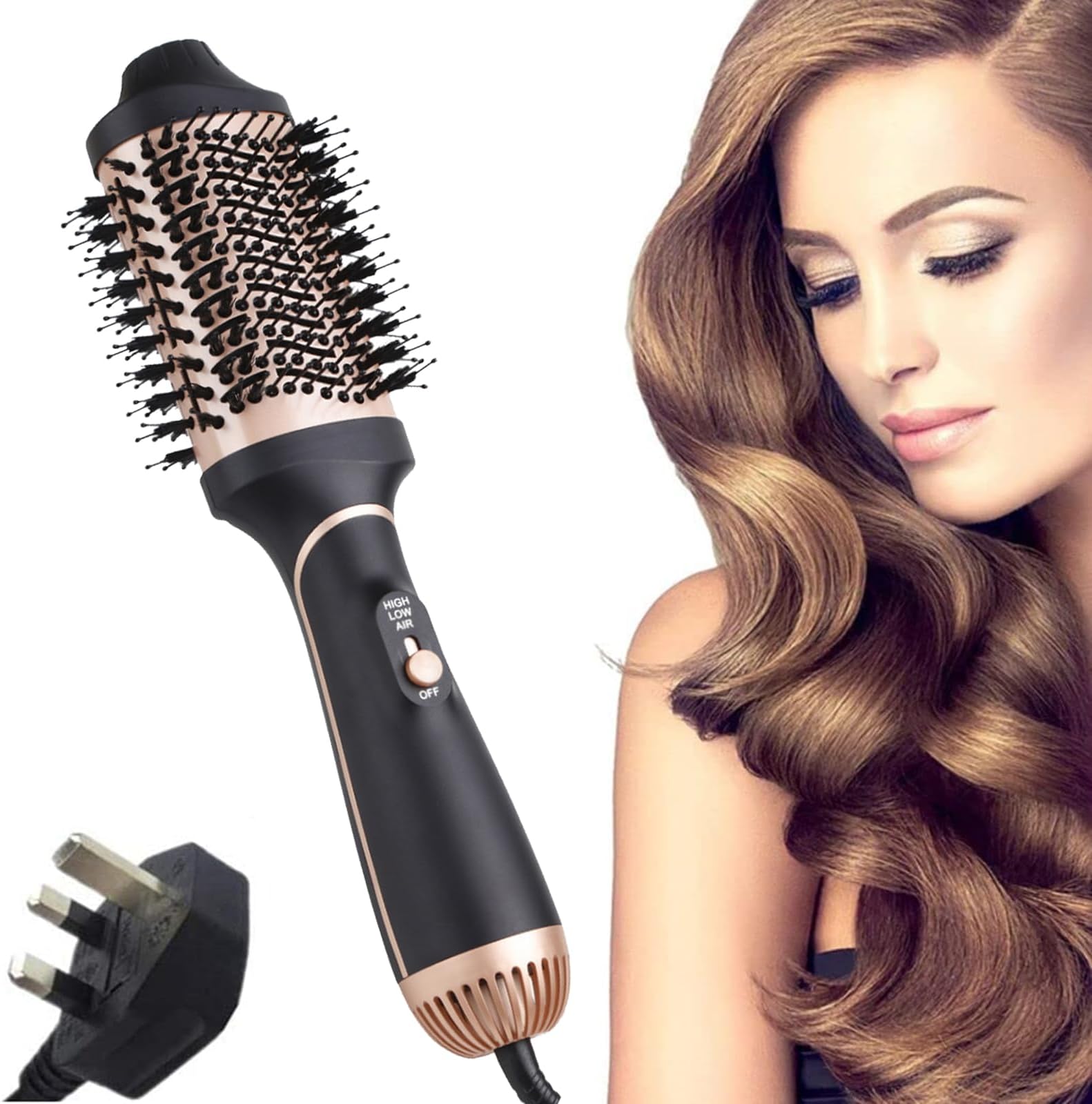 Beauenty 4 IN 1 Hair Dryer Brush, Hot Air Brush, One Step Hair Dryer and Styler, 3 Heat & 2 Speed Settings, Negative Ionic Hot Air Brush Hair Straightener Brush for All Hair Types (A)