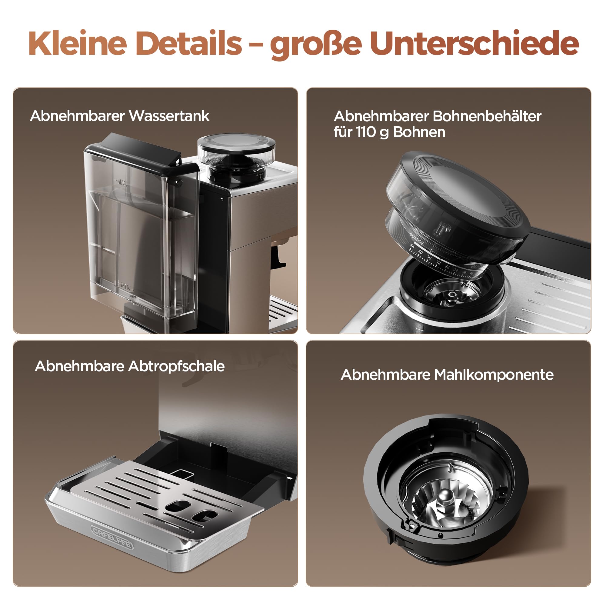 CAFELFFE MK-903 Espressomaschine 20 Bar 1500 Watt 1,8 Liter Mahlwerk Heiß-/Kaltbrühfunktion