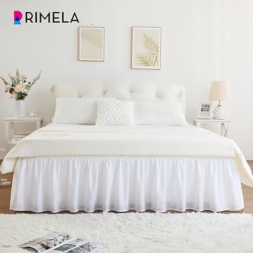 Miniatura 4 de Falda de cama RIMELA envoltura volante elástica que protege contra el polvo con color sólido, resistente a las arrugas y a la decoloración con