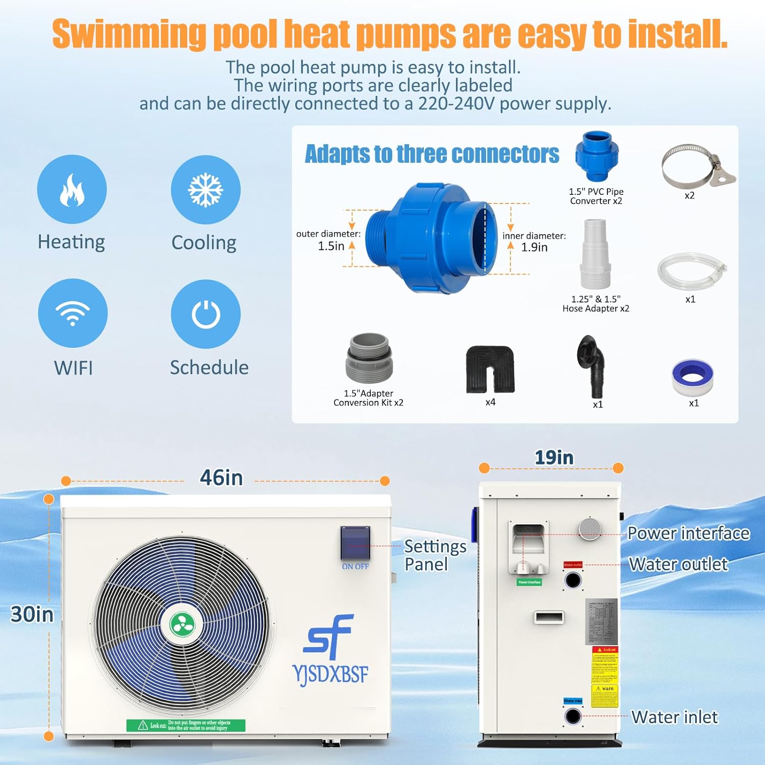 100,000 BTU Electric Pool Heater, Suitable for Above Ground Pool Heaters,20,000 Gallon Pool Heat Pump, Supports WiFi Timer, Dual-Mode Heating and Cooling Pool Heater, 220V-240V (2)