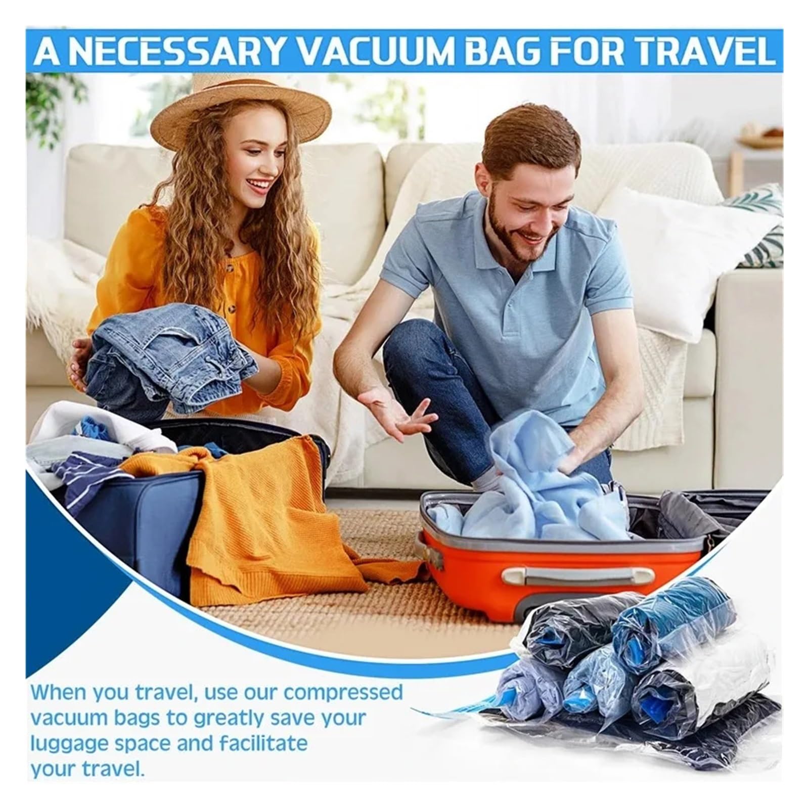 Sacchi sottovuoto Borse a Compressione da Viaggio, Borse salvaspazio da Viaggio arrotolabili for Bagagli(12 Combo 4S 4M 4L)