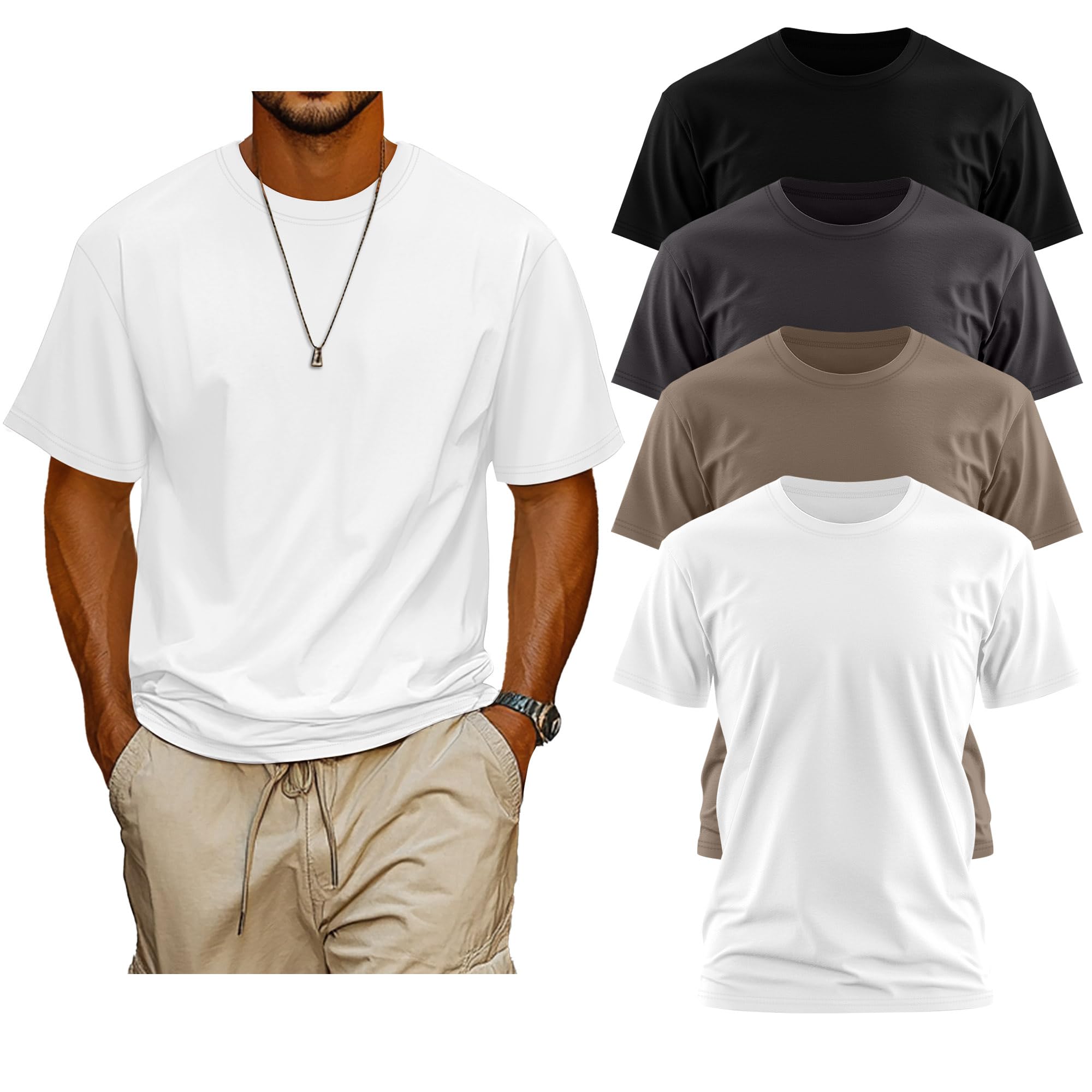 Neer 4er-Pack Herren-T-Shirts in Großen und Langen Größen Sommer-Baumwolle, Kurzarm, Freizeit-Basic-Oberteil