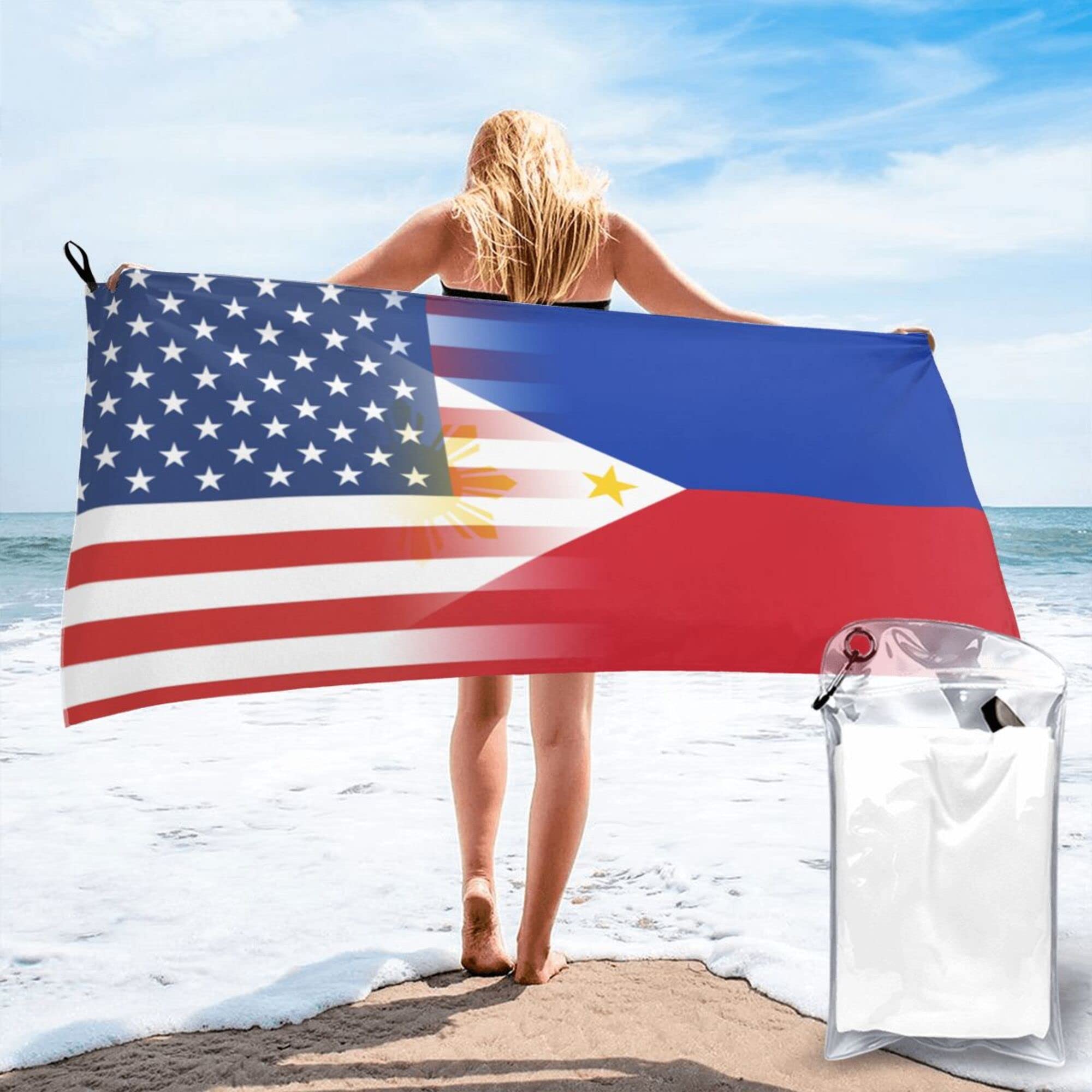 Lsjuee Philippines American Flag Microfiber Beach Towel-Quick Dry Oversized Towels Blanket for Travel Pool Camping