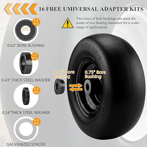 Miniatura 3 de Neumáticos para cortacésped de 11 x 4.00-5, neumáticos sólidos lisos de 11 pulgadas para cortacésped de giro cero, neumático de césped de tractor de