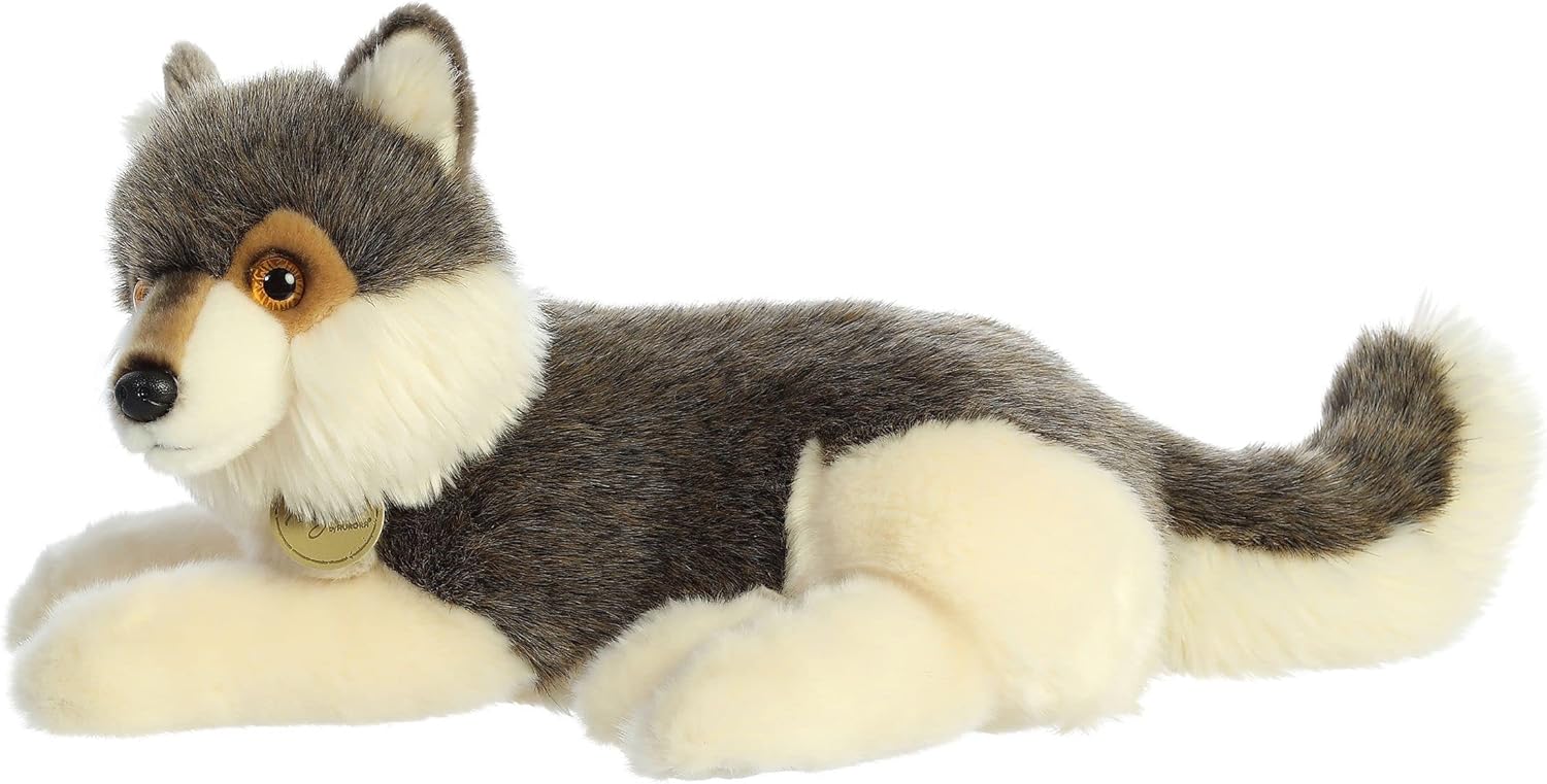 Aurora® Realistic Miyoni® Wolf Stuffed Animal - Lifelike Details Make a Cherished Companion - Perfect for Decorating Bedrooms or Classrooms - Gray 13 Inches