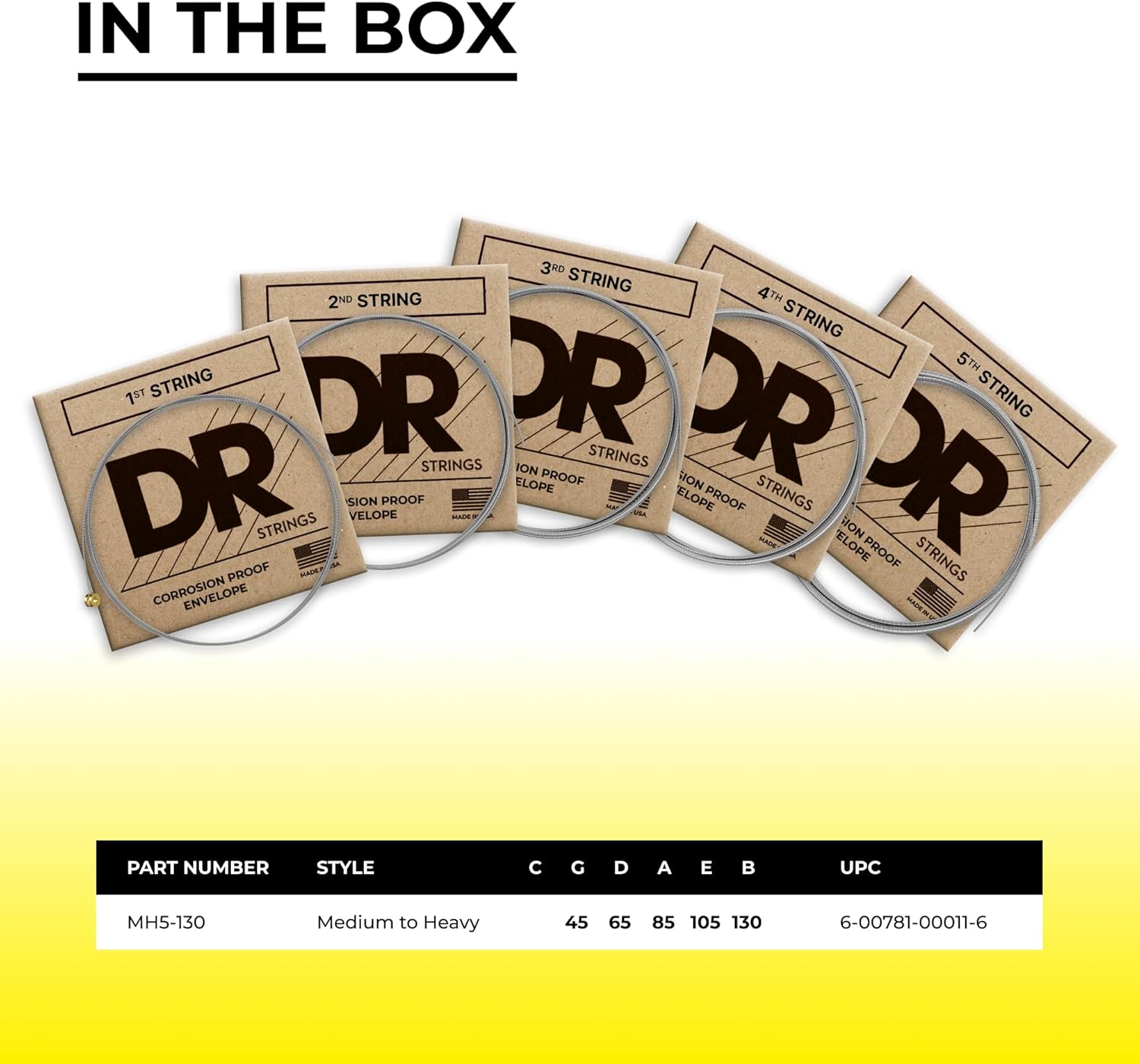 DR Strings Lo-Rider - Stainless Steel Hex Core 5 String Bass 45-130 (MH5-130)
