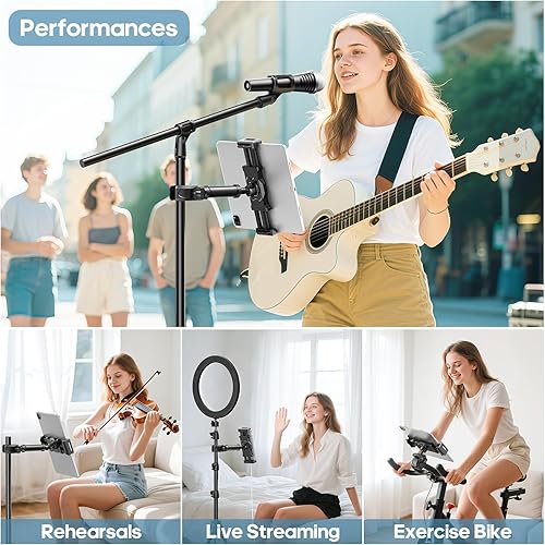 Miniatura 6 de KDD Soporte para iPad para soporte de micrófono, soporte ajustable para tableta y teléfono para soporte de música de micrófono, soporte de manillar