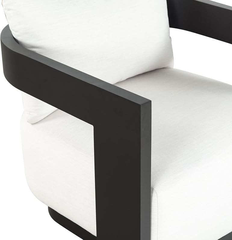 SAFAVIEH Couture Outdoor - Leilani Barrel Back Lounge Chair - Dark Grey & White Removable Cushion - Modern Aluminum Patio Chair for Deck, Porch & Backyard, 16.9" Seat Height (CPT4028A) image 3