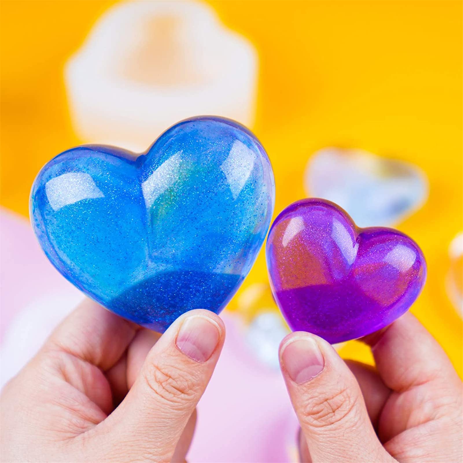 2 Stampi Per Sapone In Silicone A Forma Di Cuore E Diamante – Stampo Fai Da Te 1 Cavità – Per Saponi, Torte, Dessert, Candele – 18x19 Cm - 2