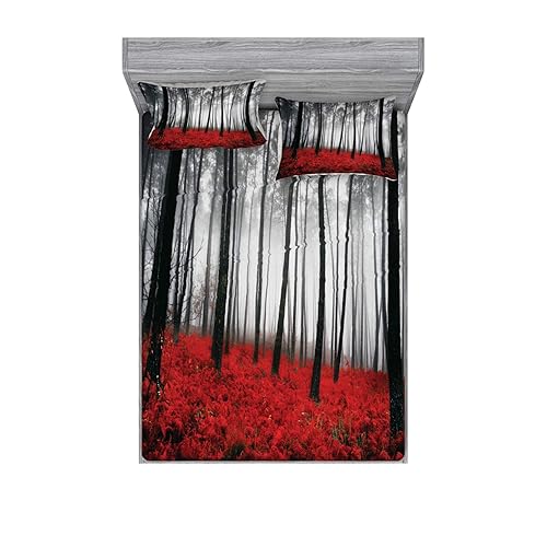 Ambesonne Forest Fitted Sheet & Pillow Sham Set, Mystical Fantasy