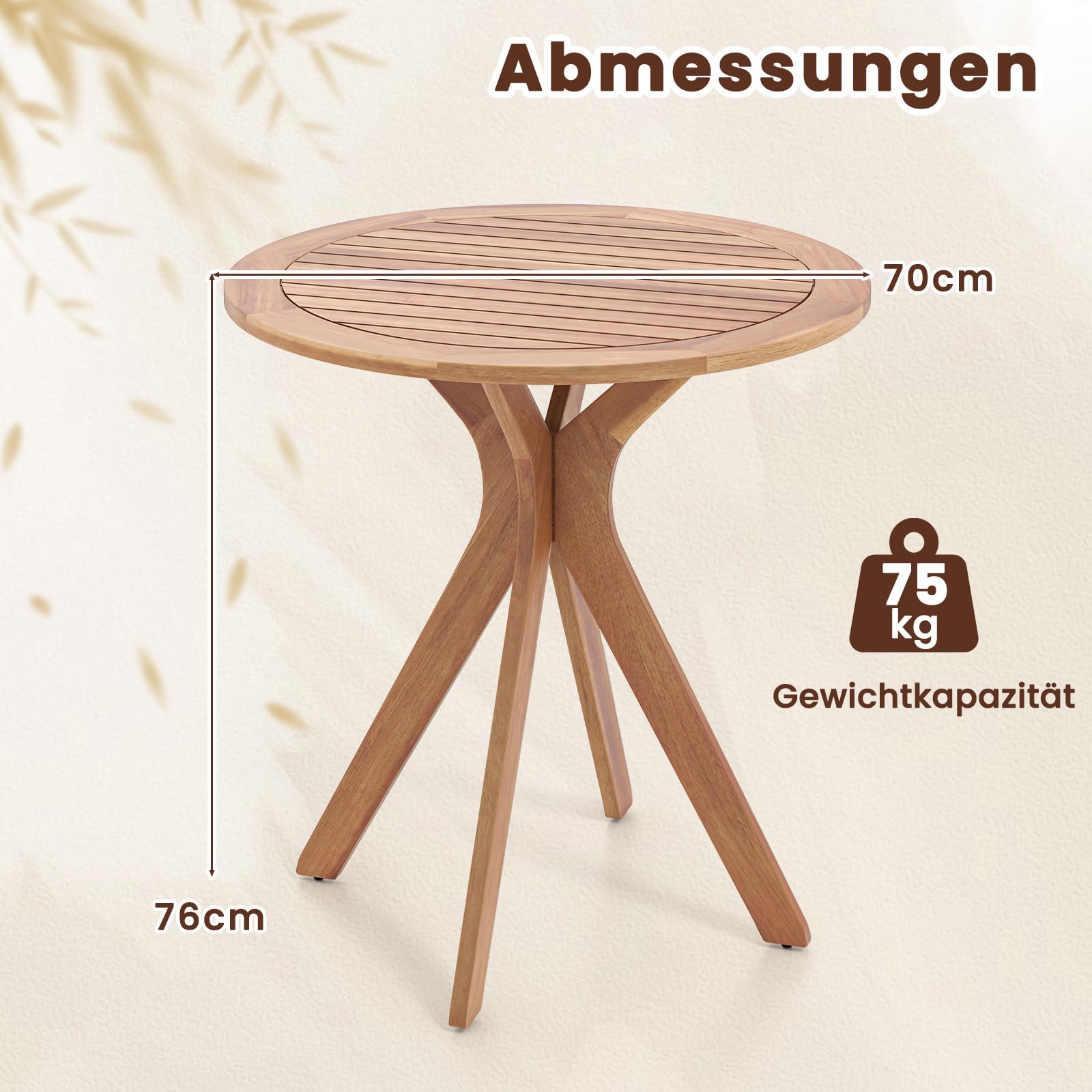COSTWAY Gartentisch Holz wetterfest, Ø70 cm runder Holztisch