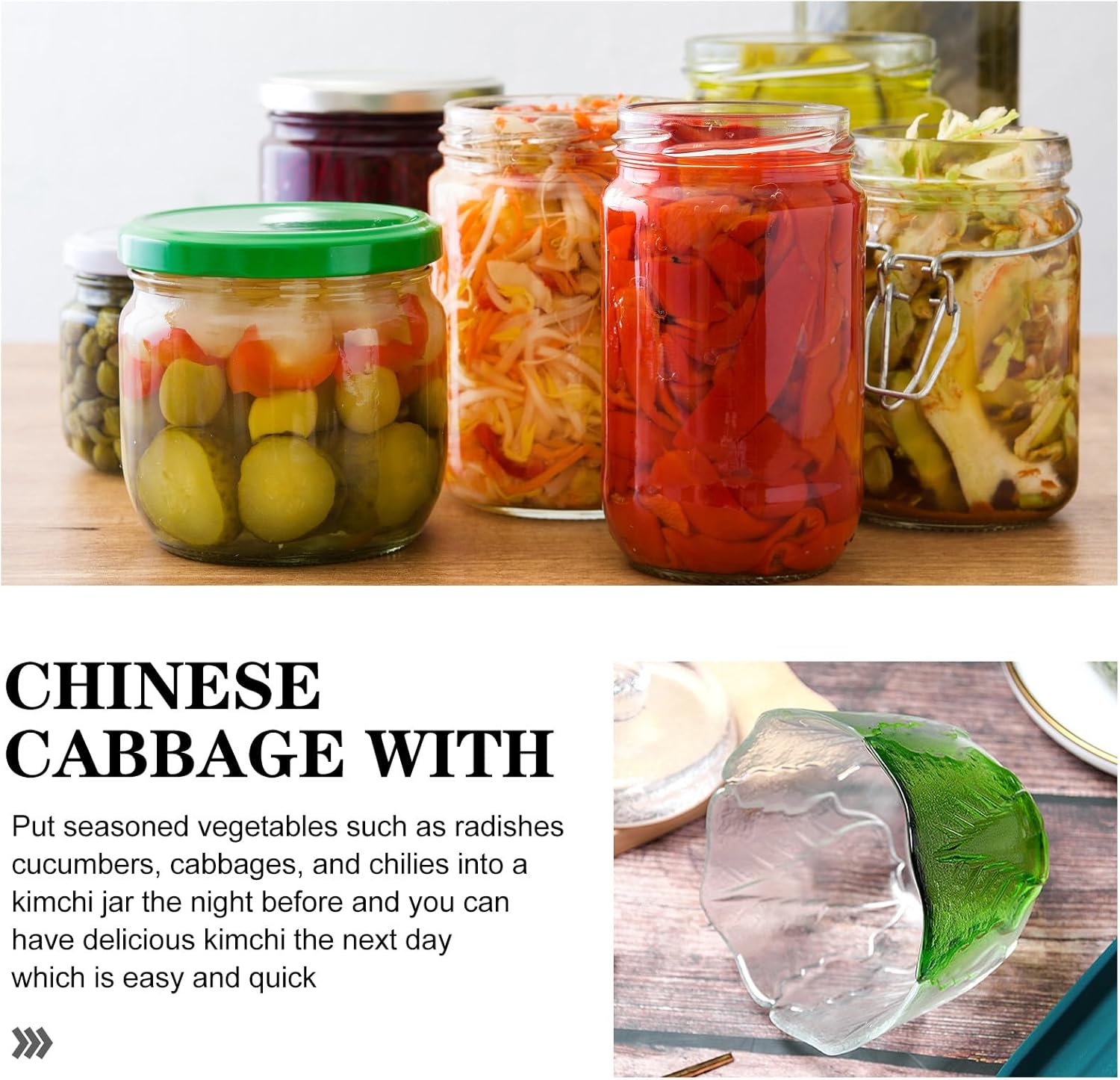 Japanese Style Glass Kimchi Jar with Lid, 1.5l Airlock Pickle Storage Container for Vegetable Fermenting and Overnight Sauerkraut, Vintage Glass Food Jar for Kitchen Storage