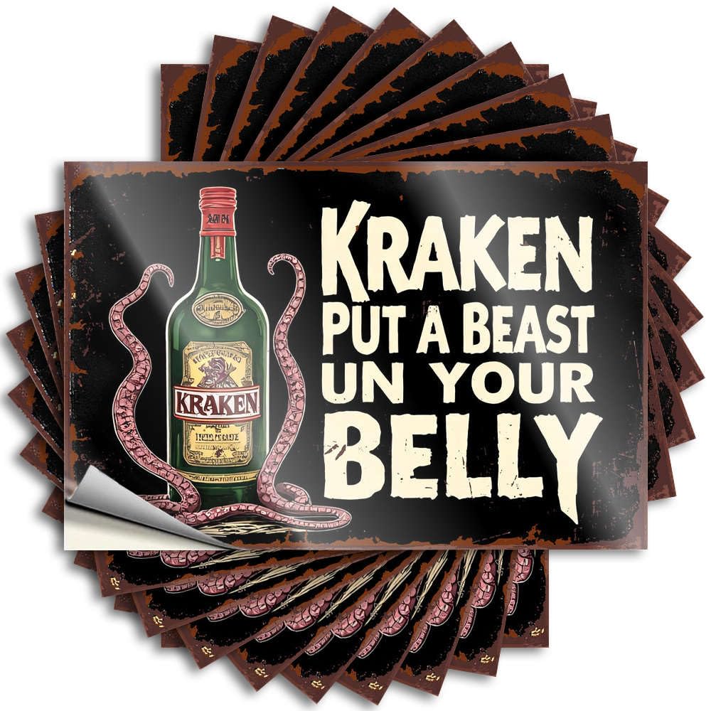 Fzfn Colour Lettering Sticker Big Restroom Decor Hat Kraken Rum: Put A Beast In Your Belly! - No Residue Decals For Drinking(8X12cm)
